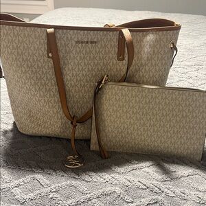 Michael Kors Beige and Brown Tote Bag Set